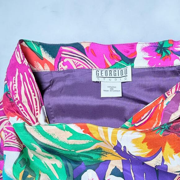 🌺Vintage Real Silk Wrap Skirt – Tropical Floral, Georgiou Studio, Cyprus - Picture 5 of 6